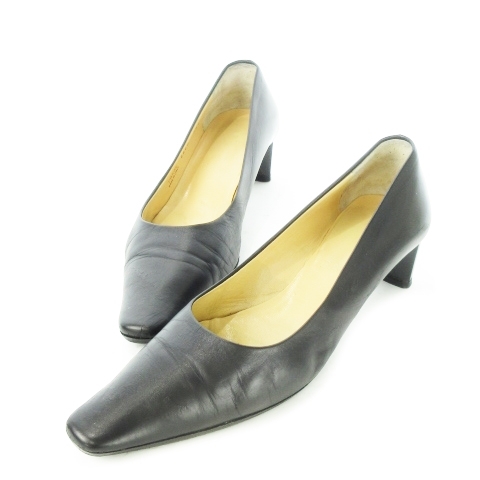 バリー BALLY パンプス ミドルヒール スクエアトゥ レザー 革 マット 35.5 22.5cm 黒 ブラック /CK23 ■GY40 レディース拍卖