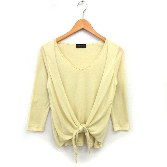 トゥモローランド TOMORROWLAND カットソー コットン 綿 透け感 リボン 無地 長袖 38 イエロー /NT33 レディース拍卖