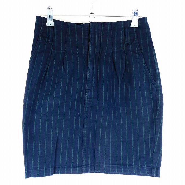 ヘザー Heather スカート タイト ミニ コットン ストライプ M 紺 ネイビー ボトムス /T2 レディース拍卖