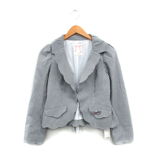 未使用品 ウィルセレクション WILLSELECTION タグ付き テーラードジャケット ブレザー ストライプ 1 グレー 灰 /KT10 レディース拍卖