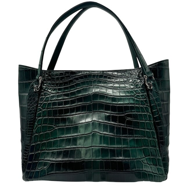 Maam ELEGANCE マットクロコ ワニ革 ハンドバッグ トートバッグ エキゾチックレザー リアルクロコダイル グラデーション 緑 グリーン拍卖