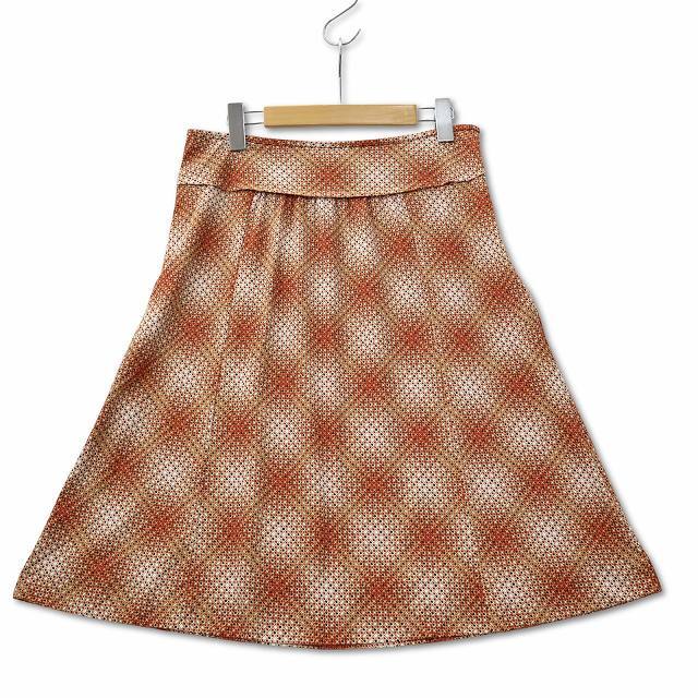 キース KEITH ジオメトリック ストレッチ Aライン ひざ丈スカート オレンジ 42 (LL) レディース拍卖