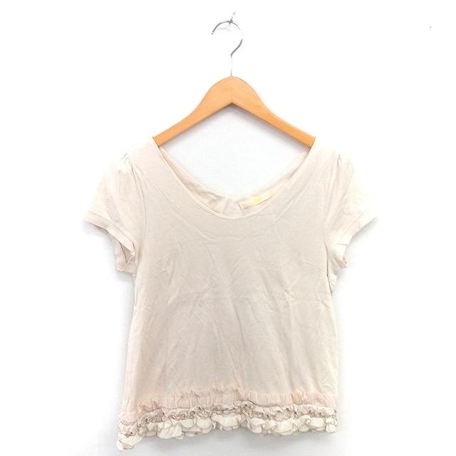 レイビームス Ray Beams カットソー ブラウス フリル シフォン チュール プルオーバー 半袖 ベージュ 薄茶 /TT6 レディース拍卖