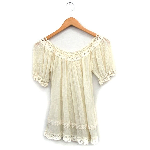 インパクティスケリー Inpaichthys Kerri ブラウス シャツ 半袖 レース コットン S アイボリー 白 /KT30 レディース拍卖