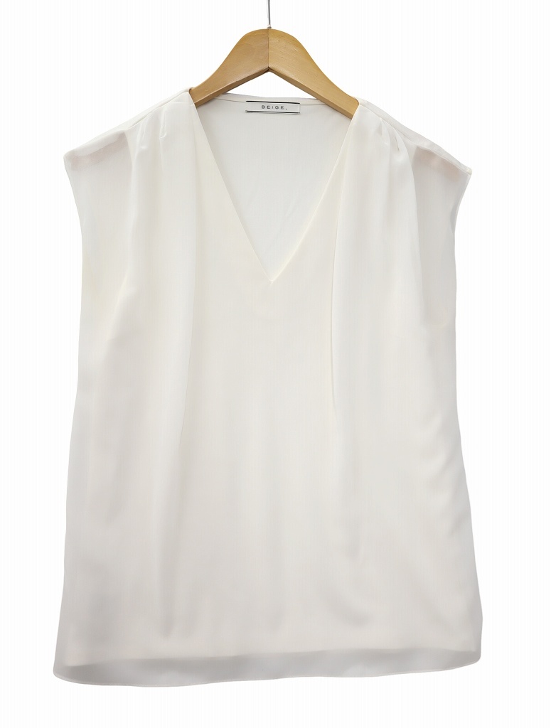 ベイジ BEIGE Vネック ノースリーブ チュール 切替 プルオーバー シャツ ブラウス 4(M) WHITE(ホワイト) 春夏 レディース拍卖