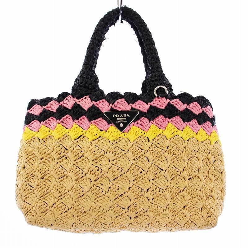 プラダ PRADA カナパ ラフィア かごバッグ トートバッグ ハンドバッグ ベージュ 1BG889 /KH ■OH ●D レディース拍卖