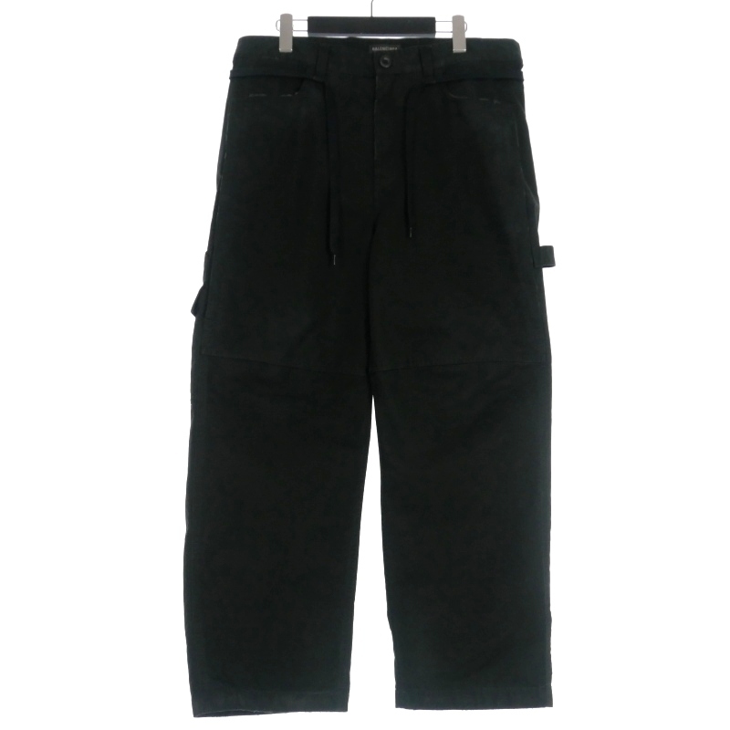バレンシアガ BALENCIAGA マルチポケット クロップド スケーターワイドカーゴロングパンツ S ブラック 黒 746491 TKP27 国内正規 メンズ拍卖