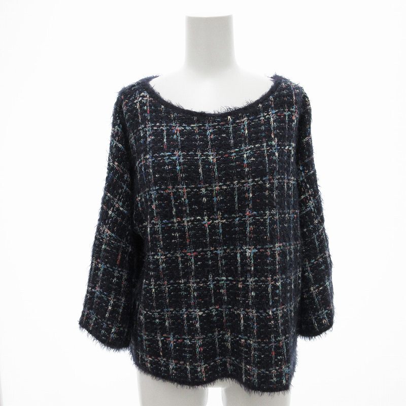 スピック&スパン Spick&Span 美品 シャギーニット セーター 総柄 長袖 紺 ネイビー /UD レディース拍卖