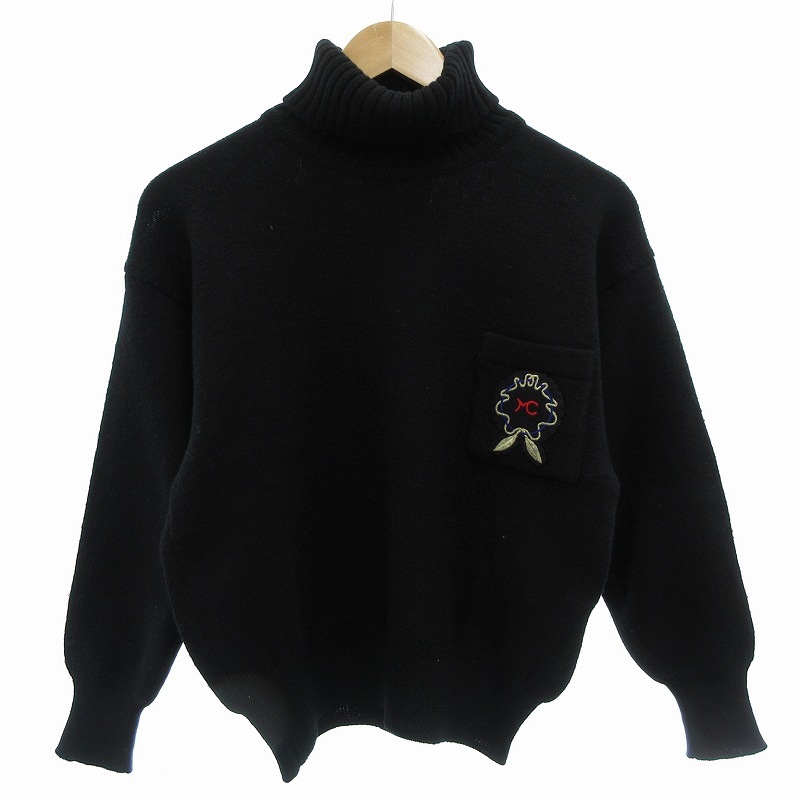 ミスクロエ miss chloe ニット セーター タートルネック ウール ワッペン 長袖 40 XL 黒 ブラック ■GY14 /AE レディース拍卖