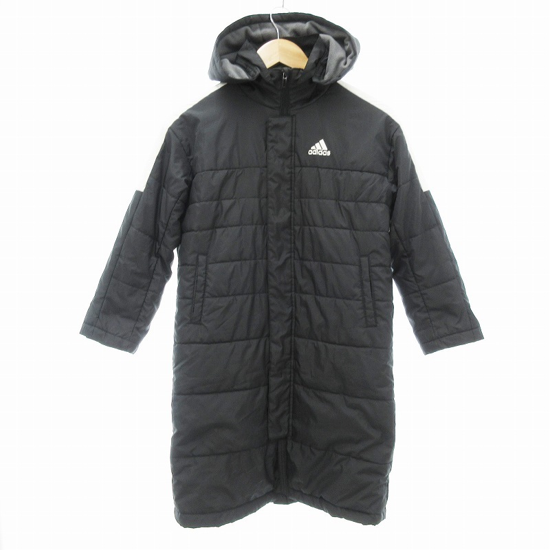 アディダス adidas ベンチコート ジャケット ロゴ 中綿 裏起毛 130 黒 ブラック /JS キッズ拍卖