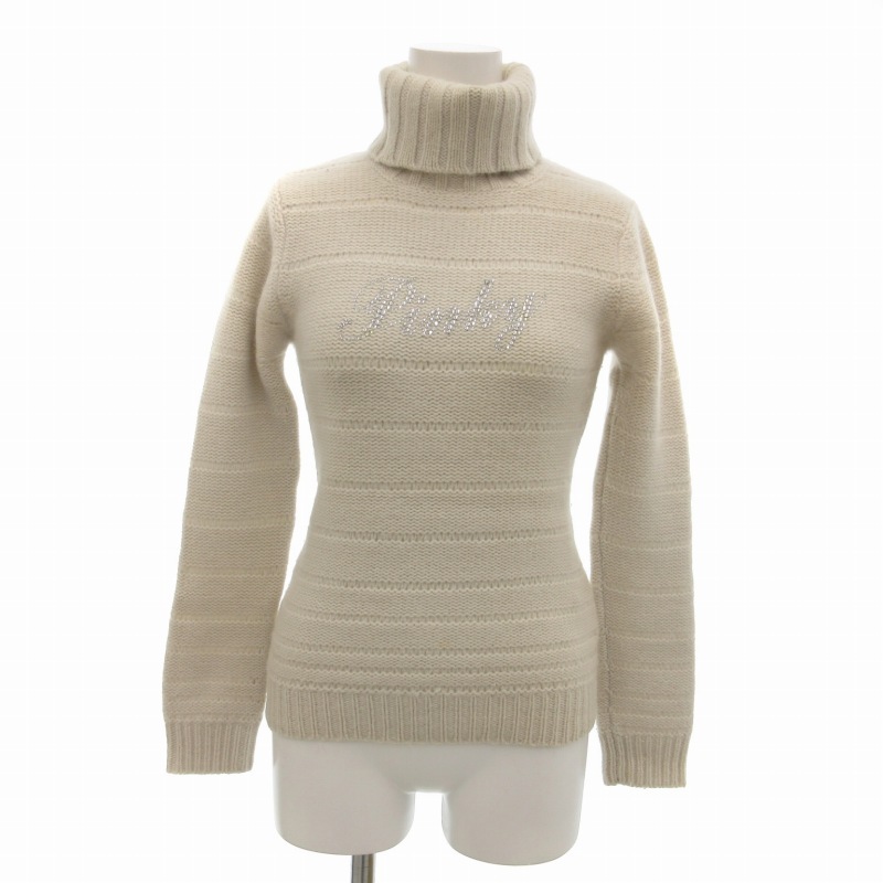 ピンキー&ダイアン ピンダイ PINKY&DIANNE タートルネックニット セーター ビジュー アンゴラ混 38 M 白 アイボリー /FT レディース拍卖