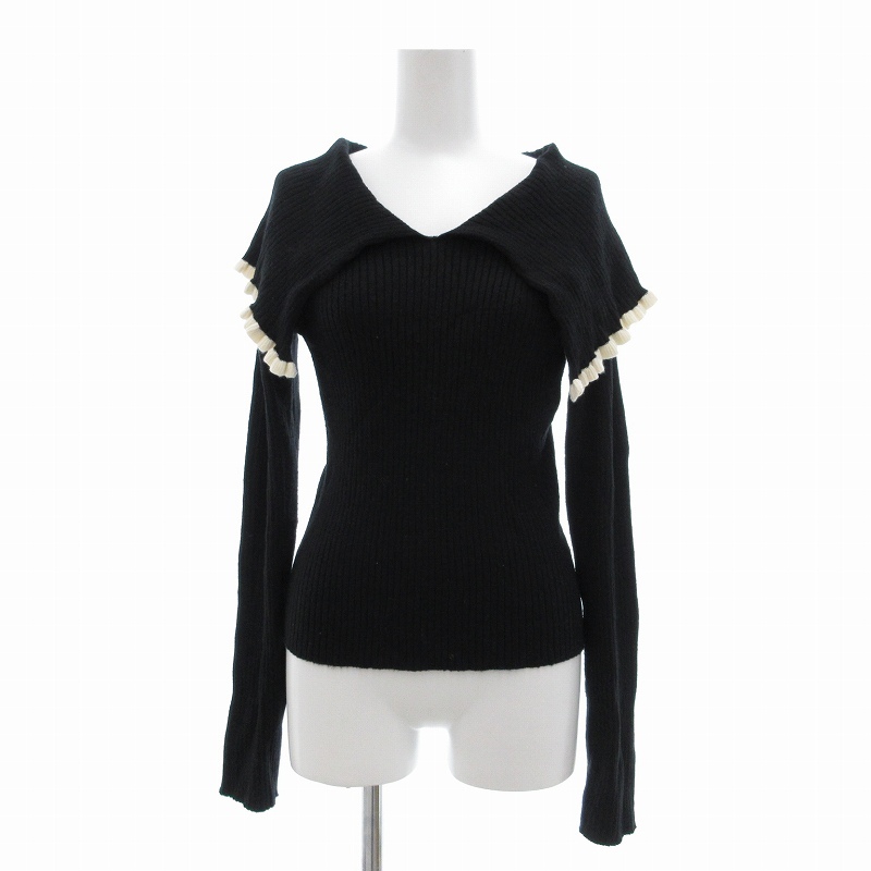 ヘザー Heather セーター ニット プルオーバー ビッグカラー F 黒 ブラック /UO ■GY39 レディース拍卖