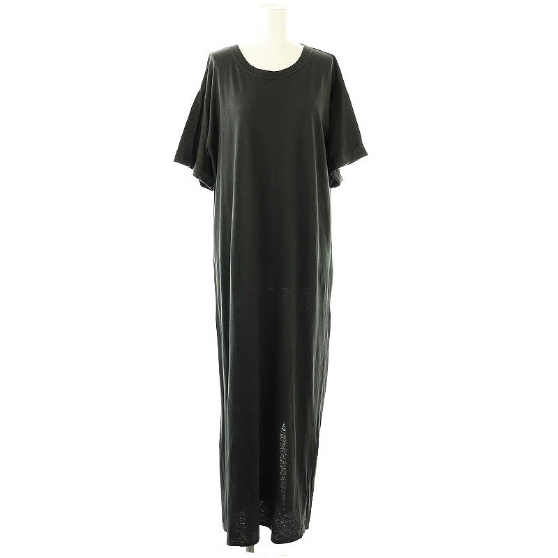アールジュビリー R JUBILEE AP STUDIO取扱い Maxi Tシャツワンピース 半袖 ロング リネン混 F 黒 ブラック /NR ■OS レディース拍卖