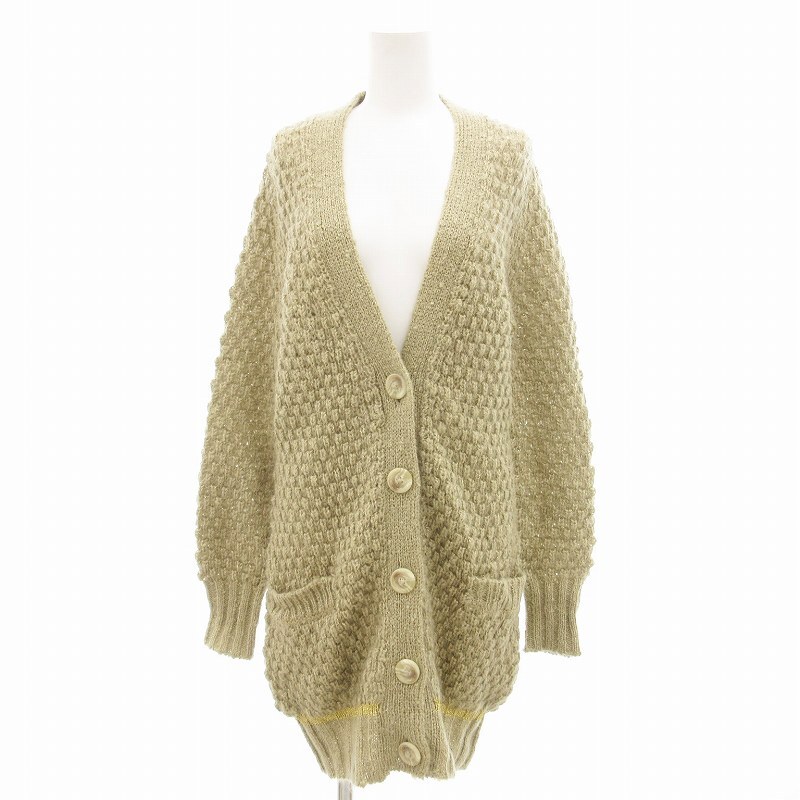レイビームス Ray Beams 美品 ロングカーディガン ニット ラメ ローゲージ モヘア混 カーキベージュ /OU レディース拍卖