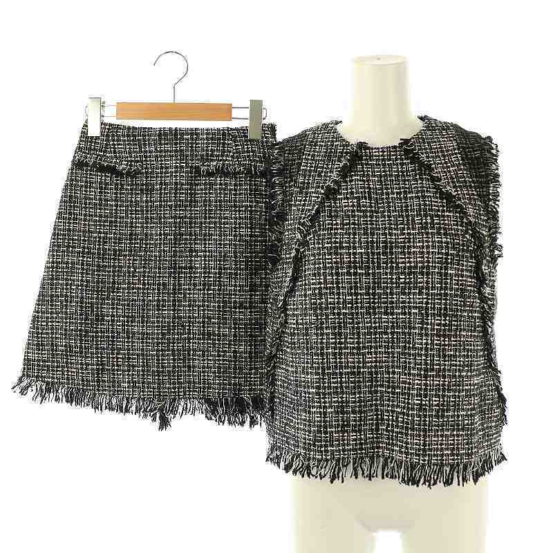 デイシー deicy ツイードトップス×スカート セットアップ 上下 ブラウス ラメ F 0 黒 ブラック 白 ホワイト /AT ■OS ■SH レディース拍卖