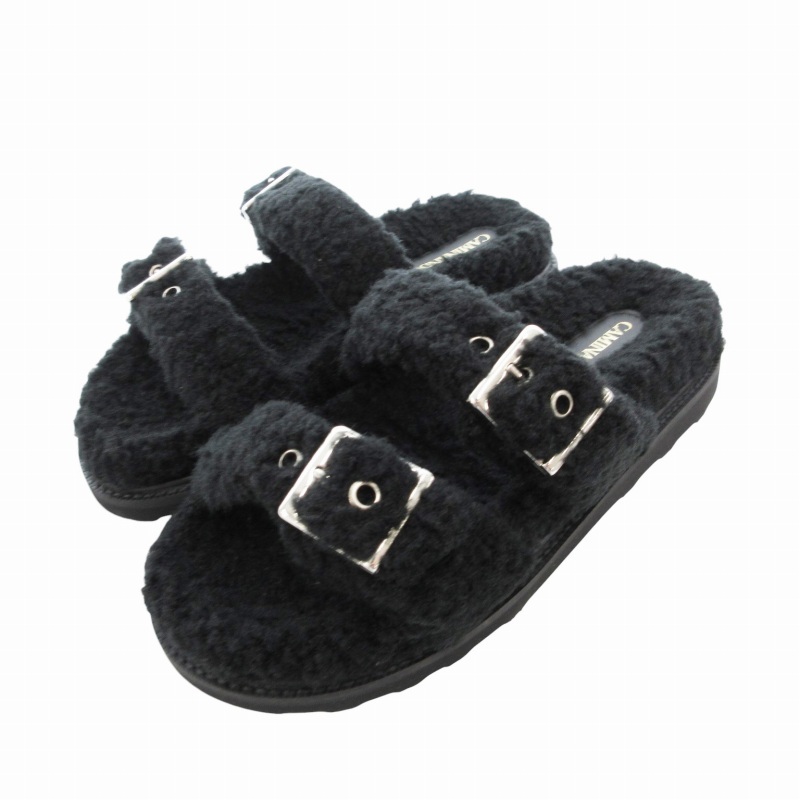 未使用品 カミナンド caminando タグ付き 2ストラップ ボアサンダル シューズ 6 23.0cm 黒 ブラック /HO レディース拍卖