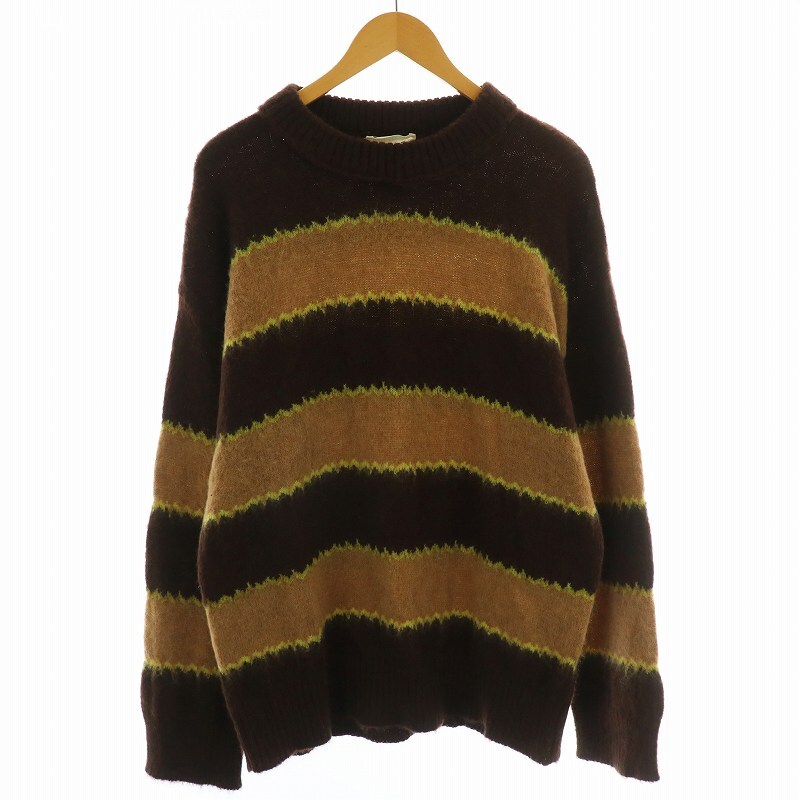 アトモファクトリー ATOMO FACTORY シャギーニット セーター ウール ボーダー 大きいサイズ XL 茶 ブラウン ベージュ拍卖
