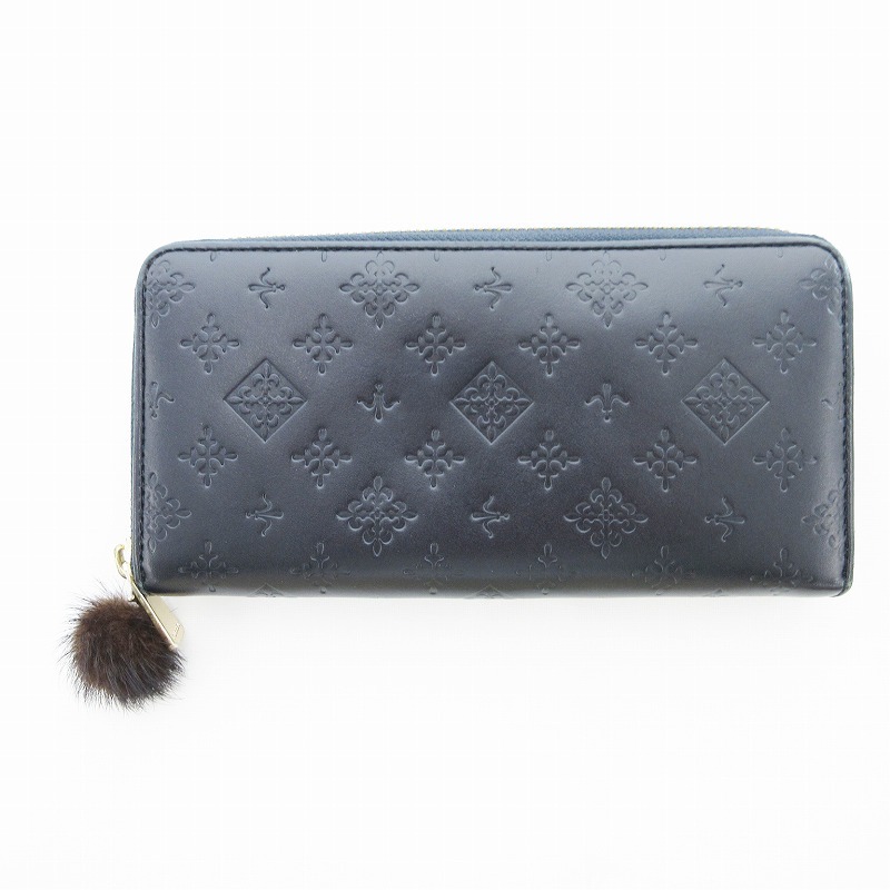 ラシット RUSSET 長財布 ラウンドファスナー モノグラム型押 紺 ネイビー /UO レディース拍卖