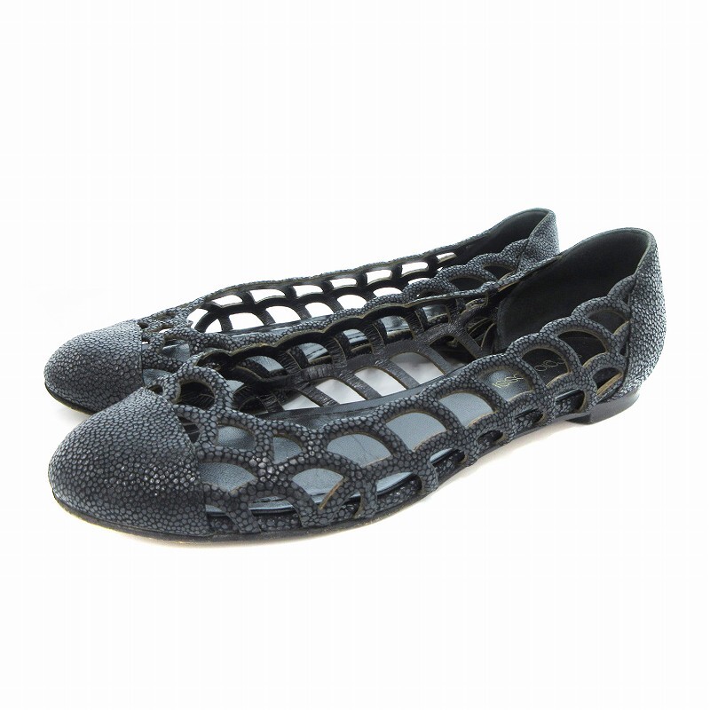 セルジオロッシ Sergio rossi フラットシューズ メッシュ ラウンドトゥ 36.5 23.5 黒 ブラック /AE ■SH レディース拍卖