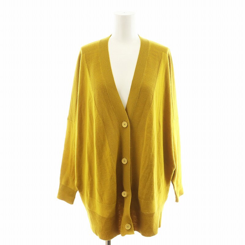 エムエムシックス メゾンマルジェラ MM6 Maison Margiela 14AW ニットカーディガン Vネック 編み地切替 ウール S 黄拍卖