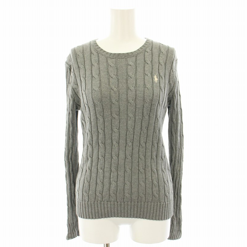 ポロ ラルフローレン POLO RALPH LAUREN ニット セーター 長袖 ポニー刺繍 ケーブル編み XS グレー /YT レディース拍卖