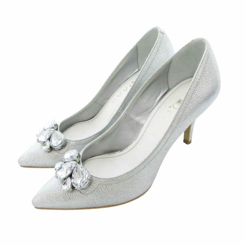 ダイアナ DIANA パンプス シューズ ヒール ビジュー ポインテッドトゥ 23.0cm シルバーカラー /HO レディース拍卖