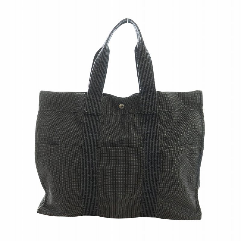 エルメス HERMES エールラインGM トートバッグ ハンド キャンバス ロゴ グレー 黒 ブラック ■GY11 /MQ ■OH メンズ拍卖