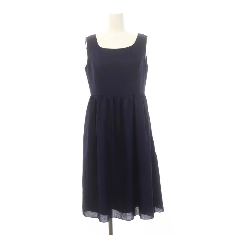 フォクシーニューヨーク FOXEY NEW YORK バックギャザードレスワンピース ひざ丈 ノースリーブ 38 青 ブルー 40966 レディース拍卖