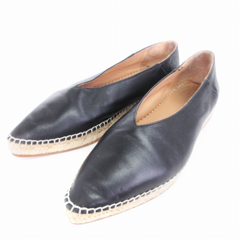 ジルサンダー JIL SANDER NAVY エスパドリーユ パンプス フラットシューズ Vカット 黒 ブラック 35 22cm位 レディース拍卖