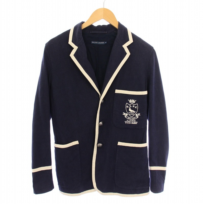 ラルフローレン RALPH LAUREN テーラードジャケット ブレザー アウター シングル 総裏地 ロゴ 刺繍 4 紺 ネイビー /BB レディース拍卖