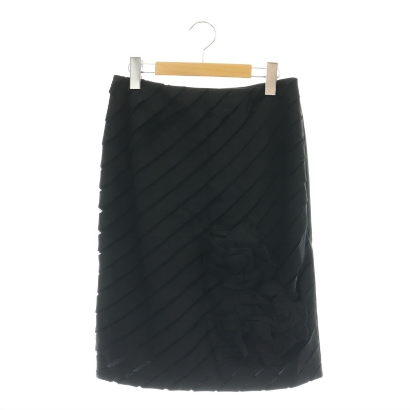 ランバン LANVIN コレクション グログランテープ コサージュモチーフ タイトスカート 膝丈 38 ブラック /ES ■OS レディース拍卖