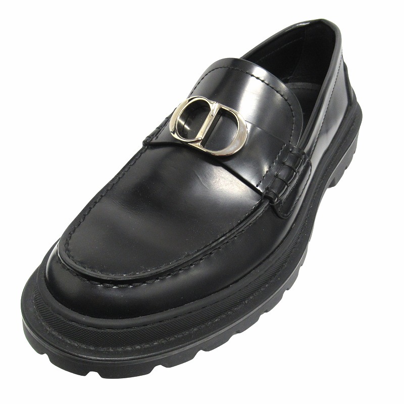 2024年 良品 ディオール DIOR エクスプローラー CDロゴ 金具 レザー ローファー シューズ 3LO117ZJQ サイズ41 (26cm) 黒 シルバー拍卖