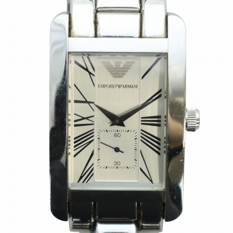 エンポリオアルマーニ EMPORIO ARMANI 腕時計 ウォッチ クォーツ スモセコ ローマン 白文字盤 スクエア シルバー色 AR-0145拍卖