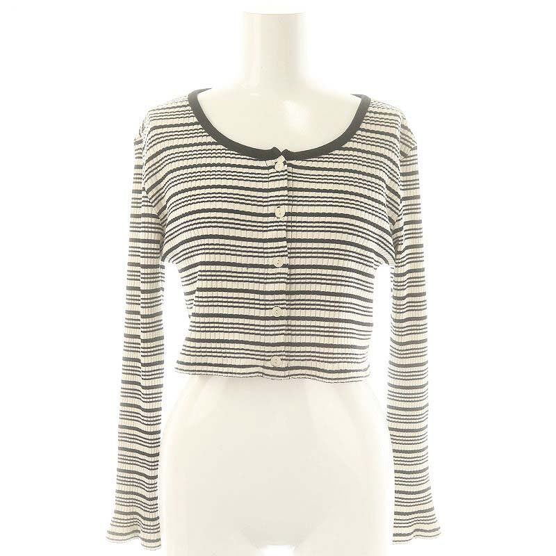 ジャーナルスタンダードレサージュ 23SS ブルーゼ ランダムボーダーショートカーデ カーディガン クルーネック F 白 ホワイト 黒拍卖