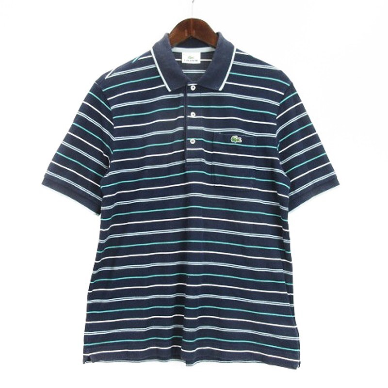 ラコステ LACOSTE ボーダー ポロシャツ 半袖 4 ネイビー 250527E ■GY03 メンズ拍卖
