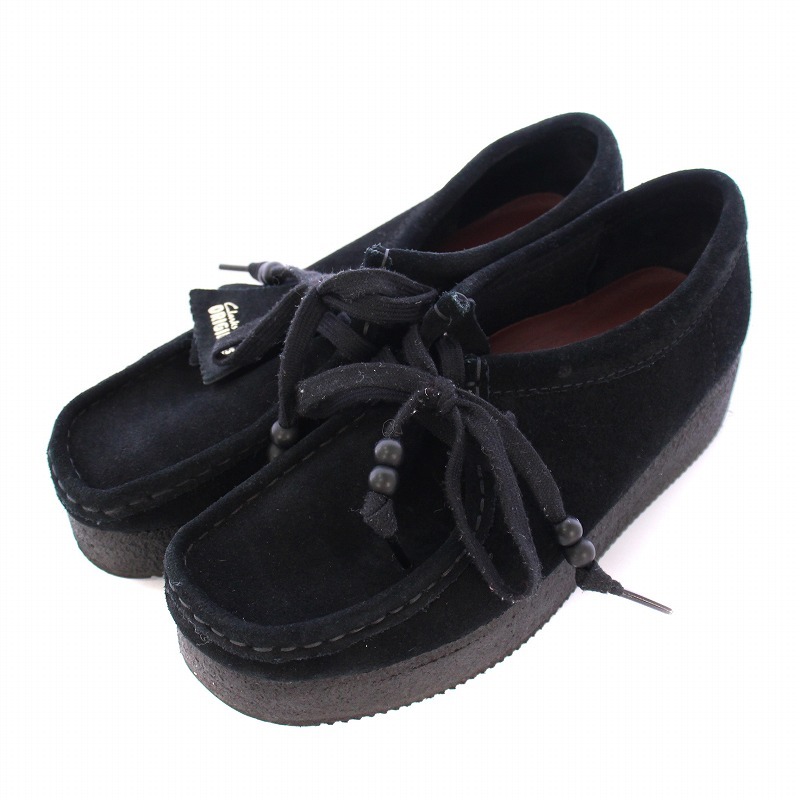 クラークス clarks Wallacraft Bee ワラクラフトビー モカシン レースアップシューズ 厚底 スエード US6.5 23cm 黒 ブラック 11826拍卖