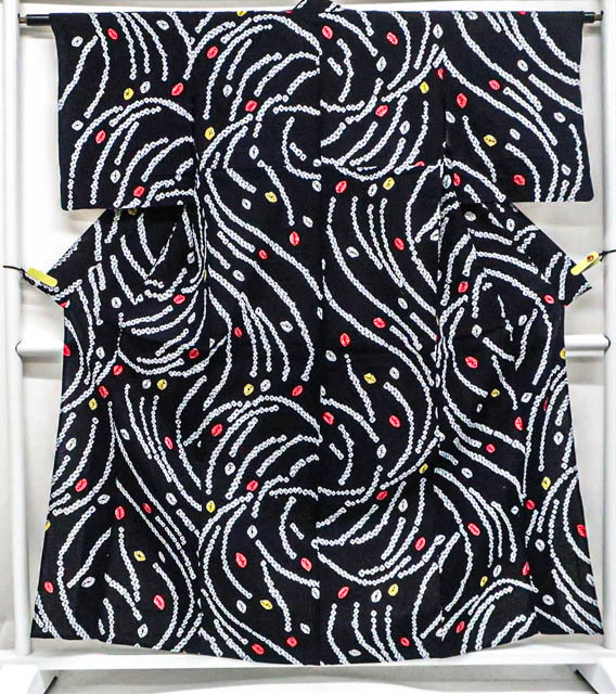 《古美術京松》【着物】 浴衣 昭和レトロ 有松絞り お洒落柄 身丈約159.5cm 裄丈約61.5cm r7z05-431拍卖