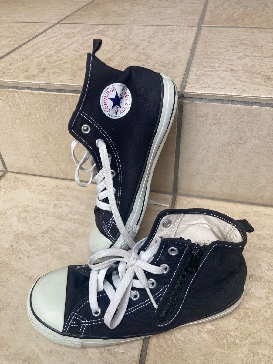 CONVERSE コンバースオールスター ハイカット【3CK548】スニーカー 22cm ブラック キッズ 黒 サイドジッパー拍卖