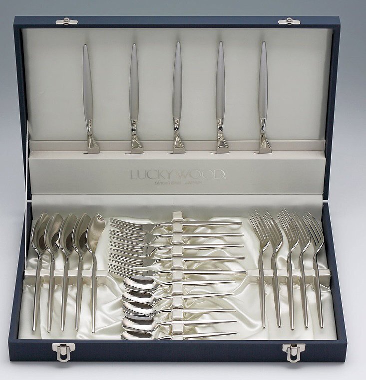 ★ラッキーウッドミルトアディナー25Pセット(5客用)高級18-10ステンレス使用ハンドルプラスト仕上日本製新品拍卖