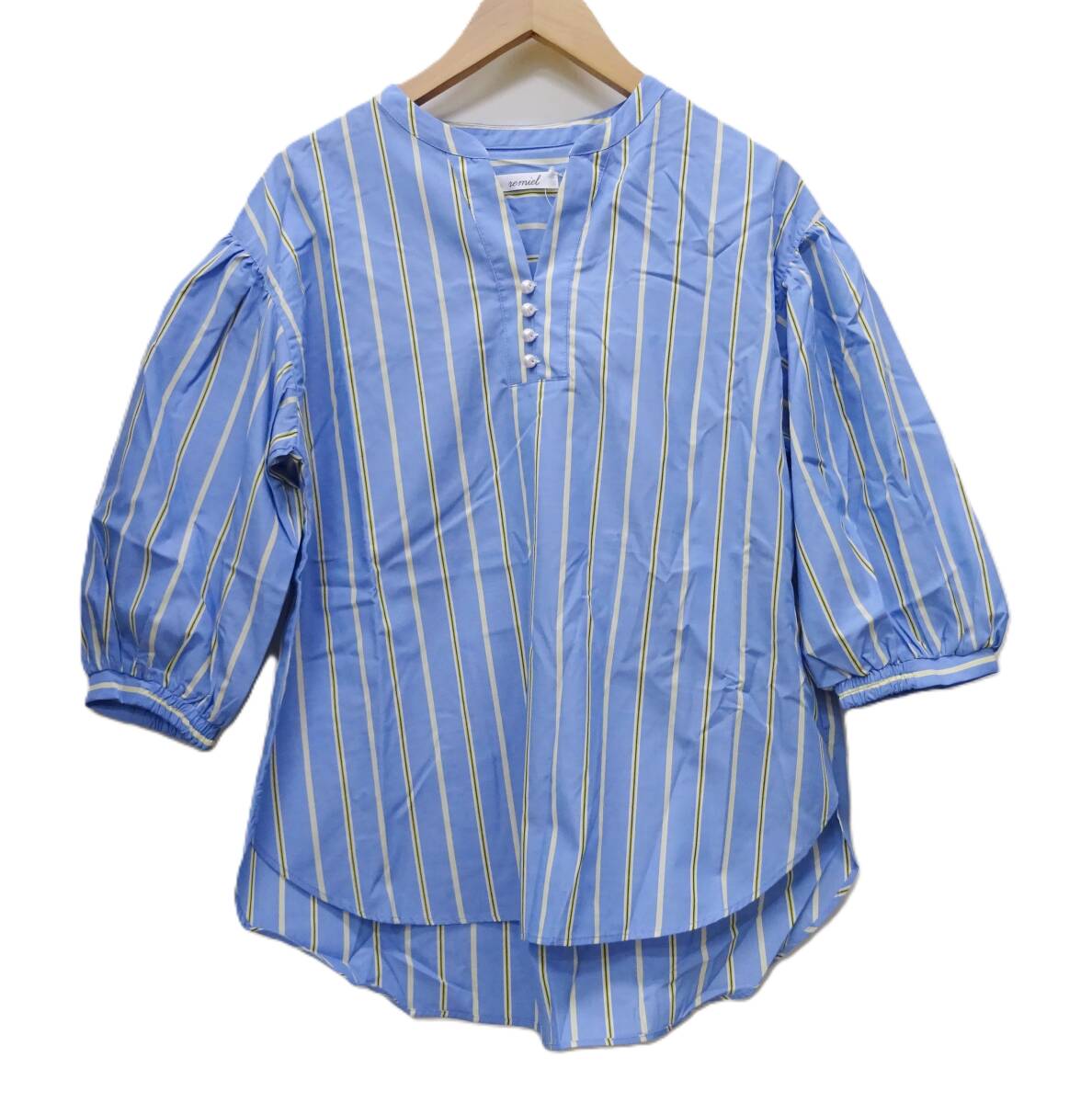 H-239-2 新品 REMIEL レディース トップス 7分袖 カットソー シャツ【XL】MULTI ブルー・ホワイト・イエロー拍卖
