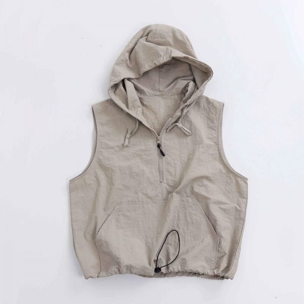 m 0705 フードベスト ゆったり 楽ちん フリーサイズ ナチュラル ベージュ系拍卖