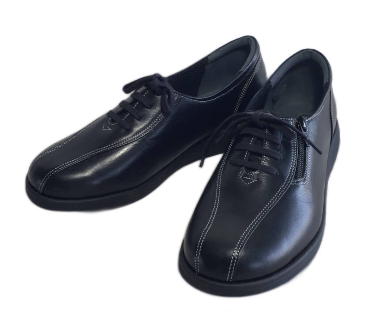 ジャニス コンフィ 3120 ブラック 幅広5Eクイーンサイズ 25.5cm 本革 レディースシューズ 紐付きサイドファスナー 拍卖