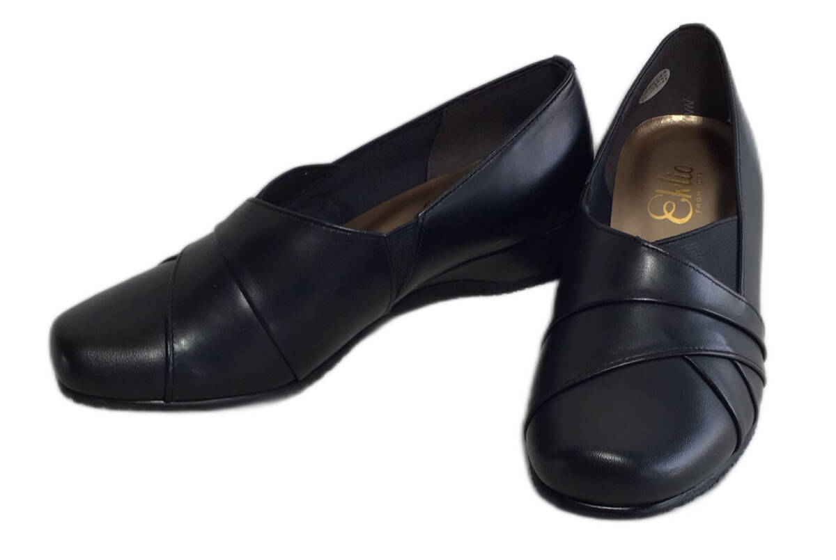 eklio FROM KOBE 6340 フオーマルパンプスサイドゴア ブラック 24.5cm拍卖