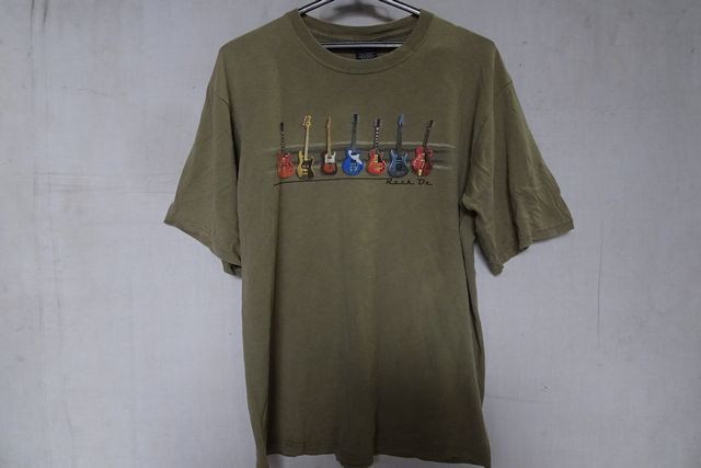 no boundaries/ノーバウンダリーズ/半袖Tシャツ/フロントプリント/ギター/Rock On/カーキ/Mサイズ(5/2R7)拍卖
