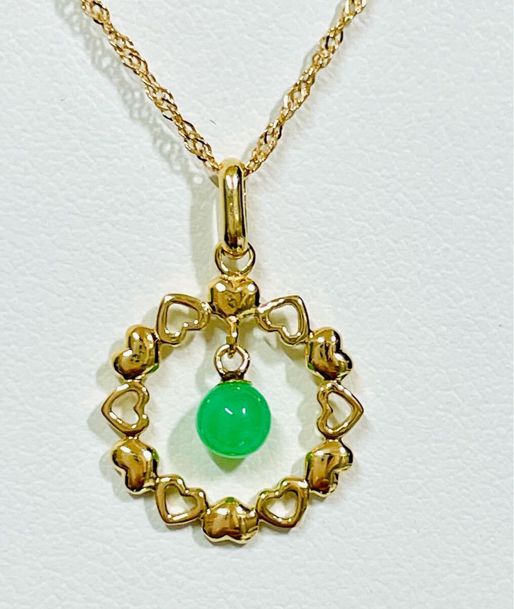 ☆ジュエリーマキ K18 メノウ&ハートモチーフペンダント付きネックレス 40cm☆拍卖