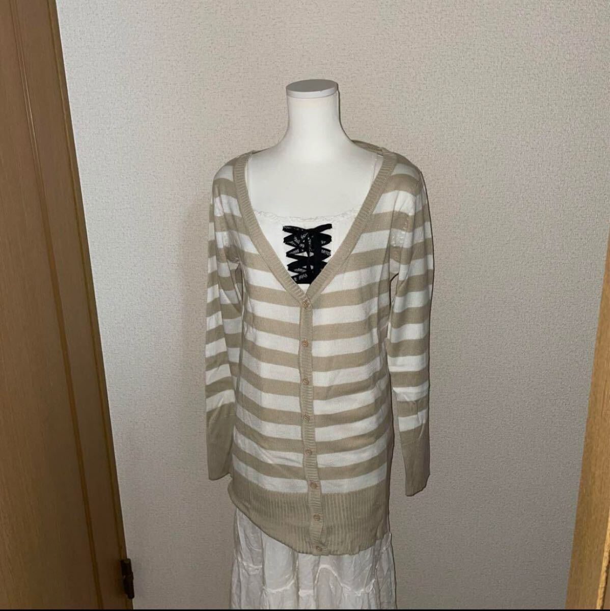 ボーダー柄 ロング丈 カーディガン 2fkr/cb.k.LC11-682拍卖