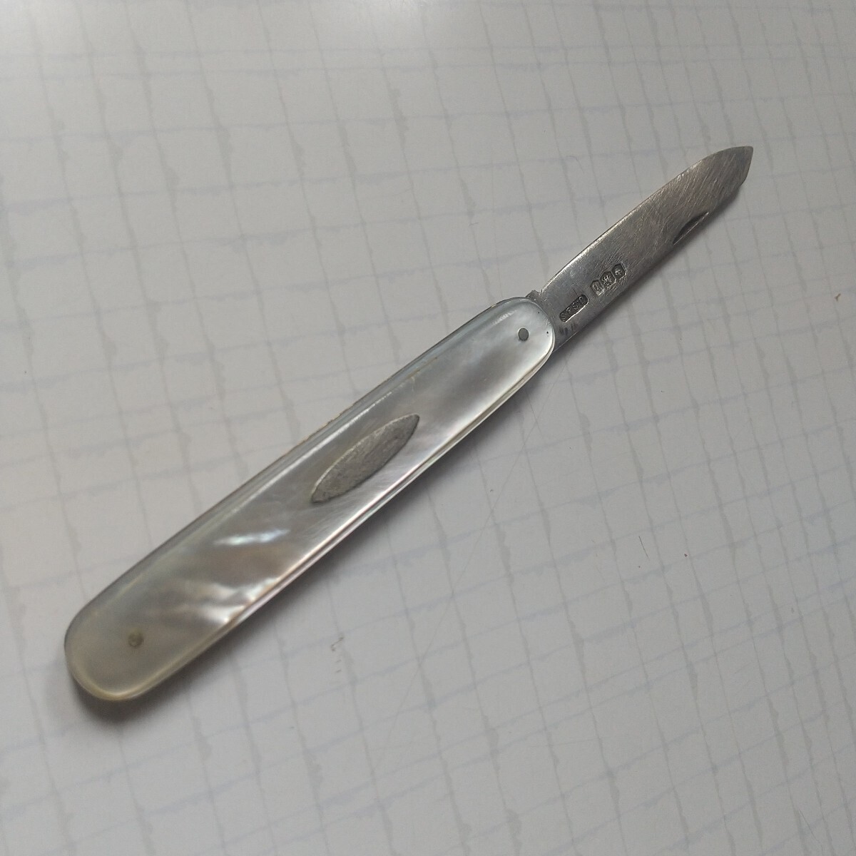 1円〜 英国 イギリス アンティーク シェフィールド ナイフ シルバー ブレード マザーオブパール フルーツ サーバー 銀 1900年頃 中古品拍卖