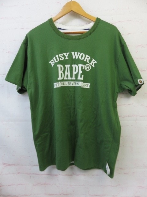 A BATHING APE アベイシングエイプ Tシャツ リバーシブル ボーダー グリーン サイズ表記なし 991854418#2拍卖