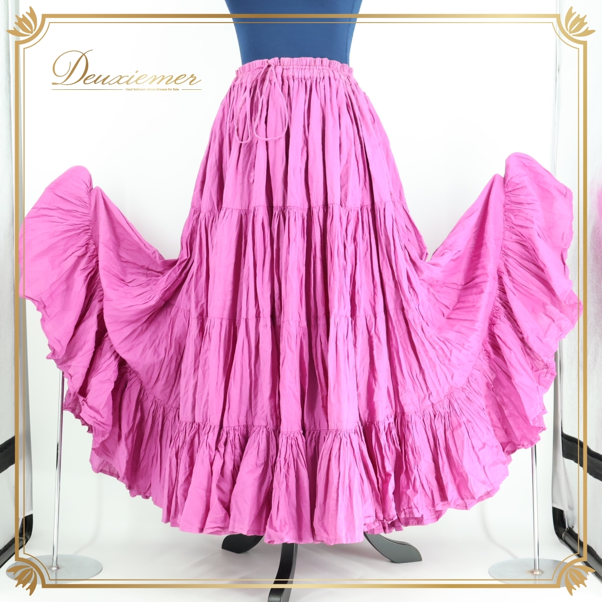 『送料無料』【ベリーダンス用衣装】ピンク ジプシースカート ロング 25ヤード ボリューム 4段フリル 大きく広がる裾 女性らしい かわいい拍卖