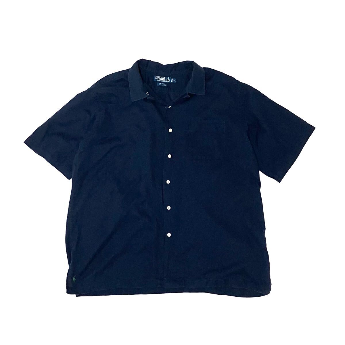 XL ポロ ラルフローレン Caldwell 半袖 シャツ 裾ポニー刺繍 ネイビー 紺 開襟 オープンカラーPolo Ralph Lauren ヴィンテージポロ 90’s拍卖